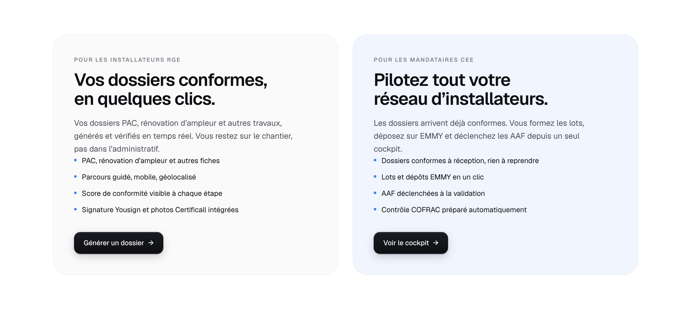 Cartes de suivi installateur et mandataire