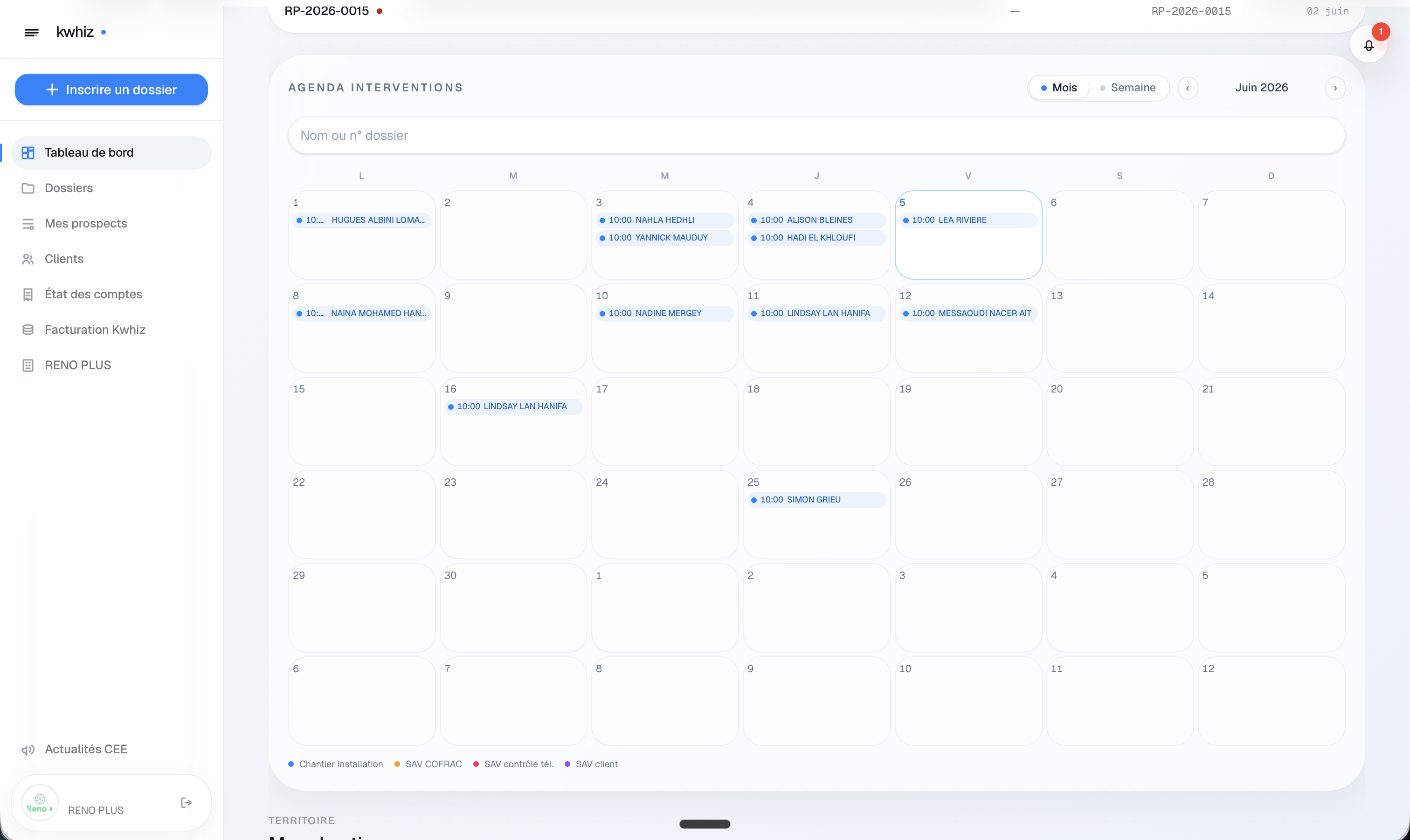 Agenda du portail installateur