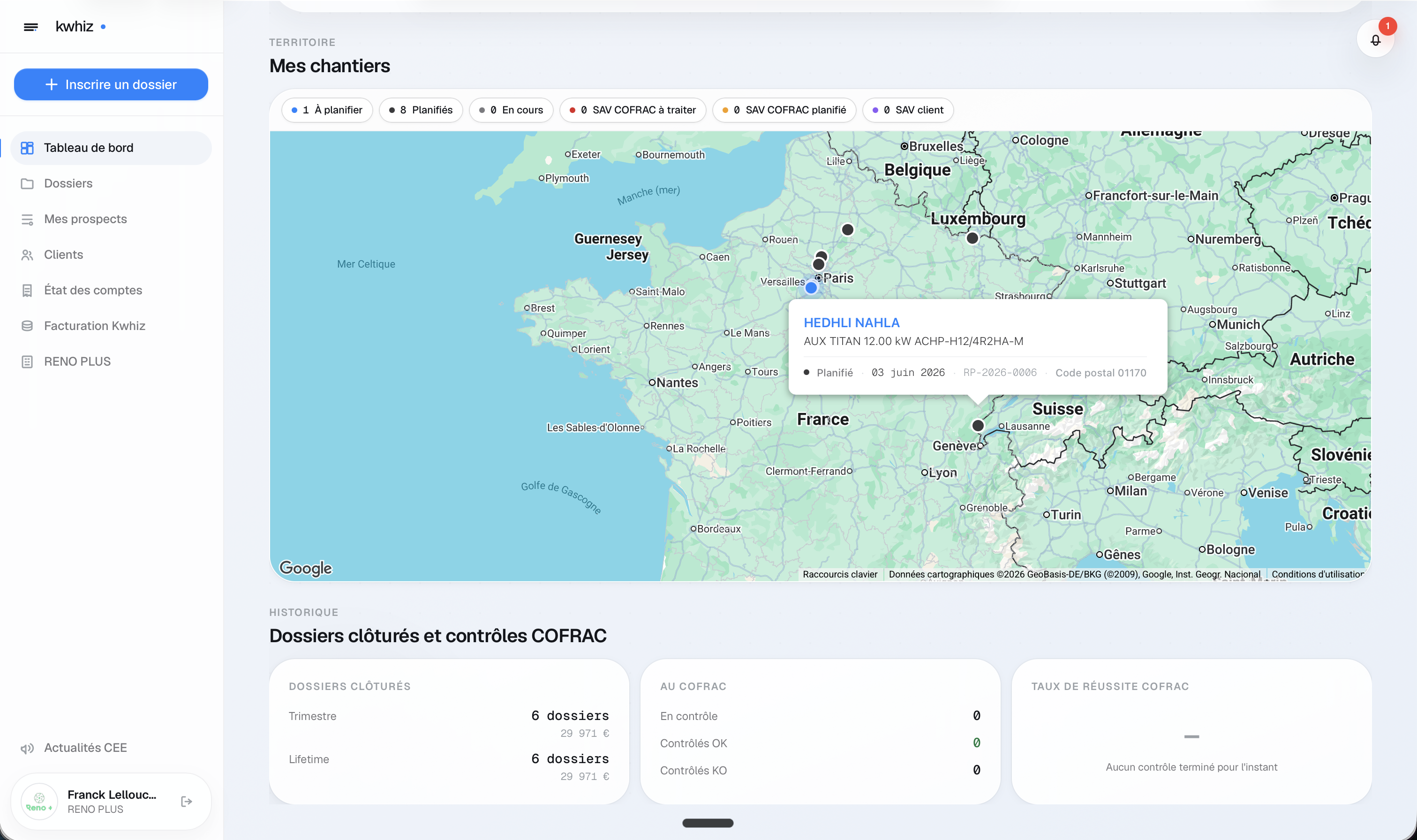 Carte des chantiers du portail installateur