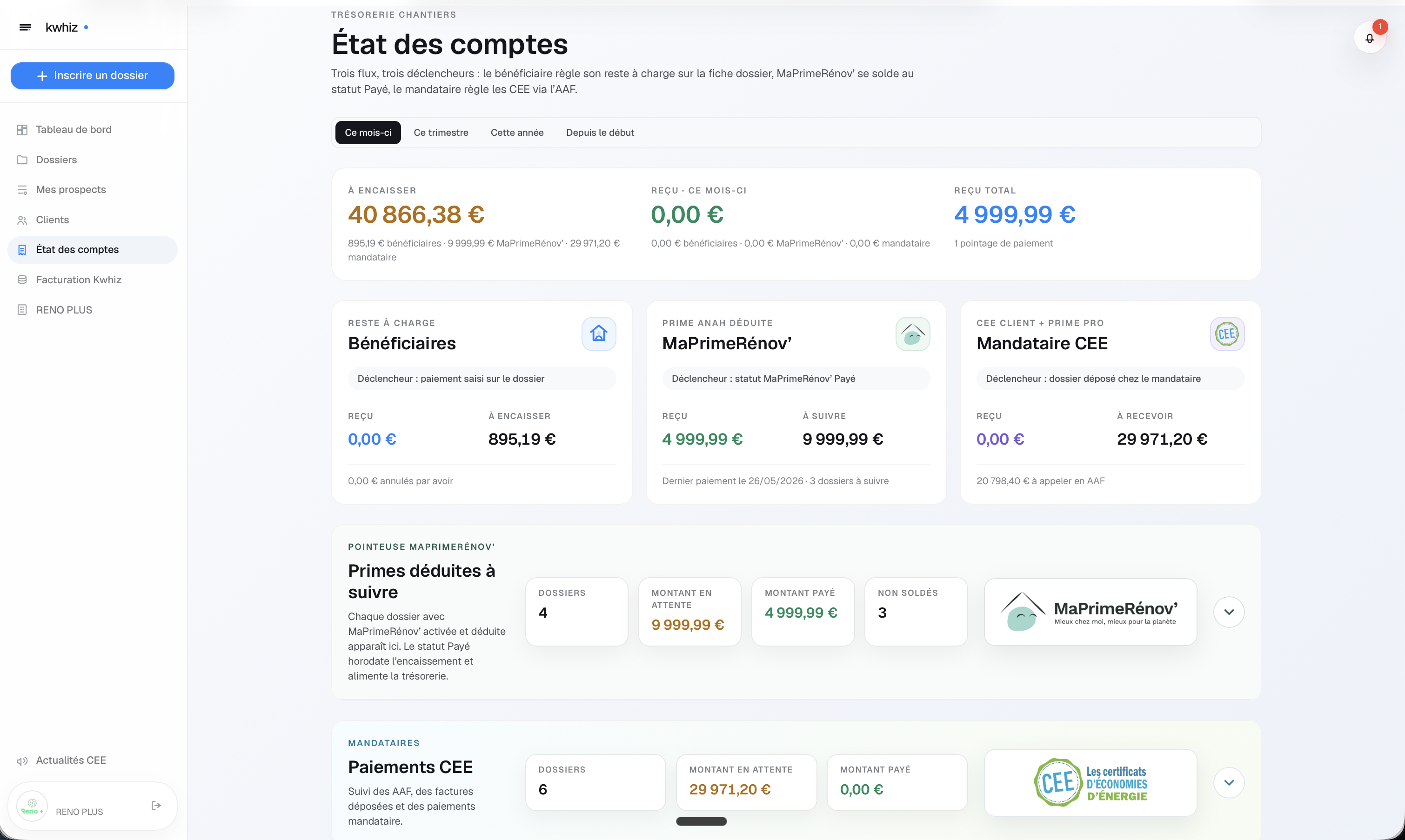 Suivi des paiements installateur